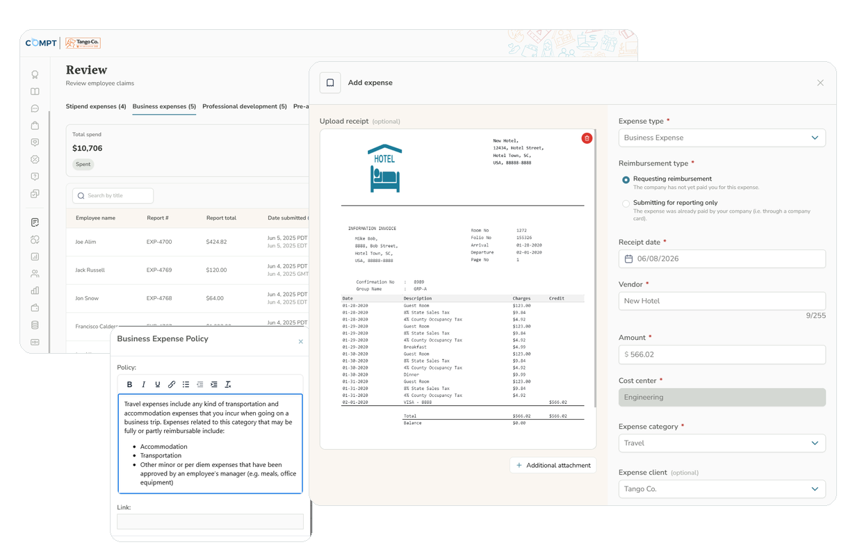 Compt business expenses dashboard