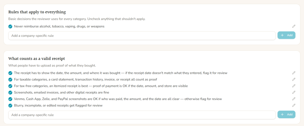 Valid Receipt Compt Stipend Policy Builder